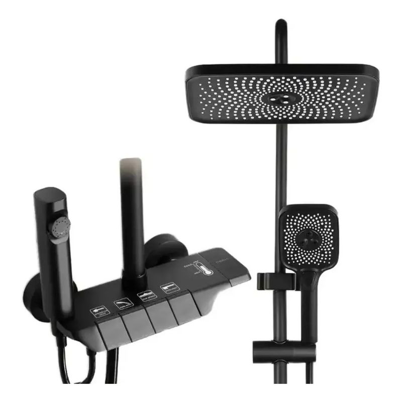 MUNDO MAGIA - Ducha Columna Color Negro Mate 4 Funciones Material Metal