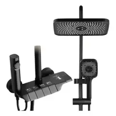 MUNDO MAGIA - Ducha Columna Color Negro Mate 4 Funciones Material Metal