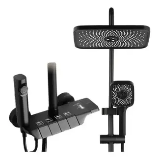 MUNDO MAGIA - Ducha Columna Color Negro Mate 4 Funciones Material Metal