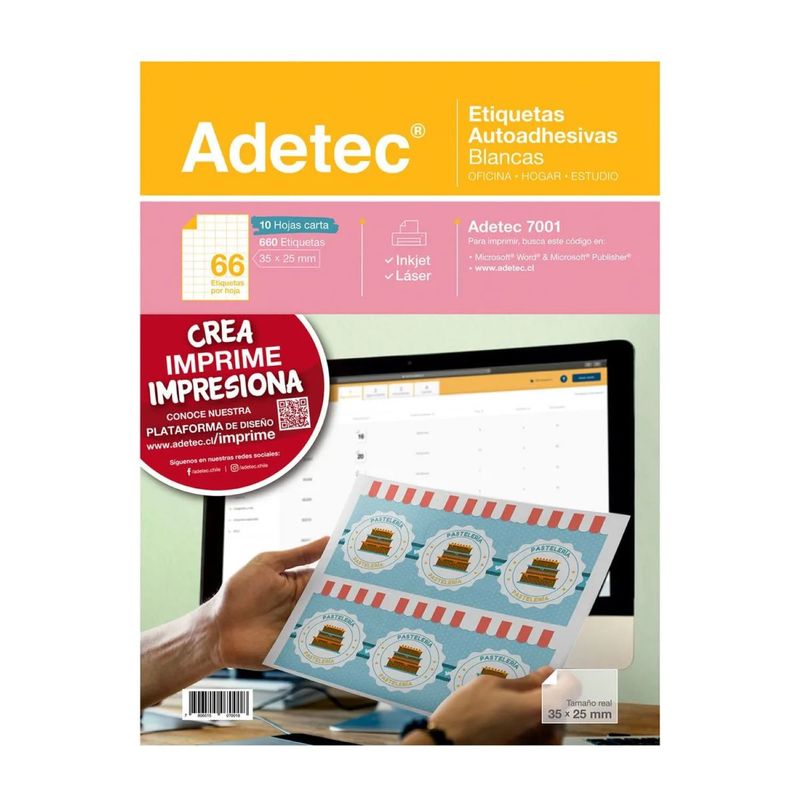 ADETEC - 660 Etiquetas Adhesivas Inkjet/laser 35x25 mm 10 Hojas