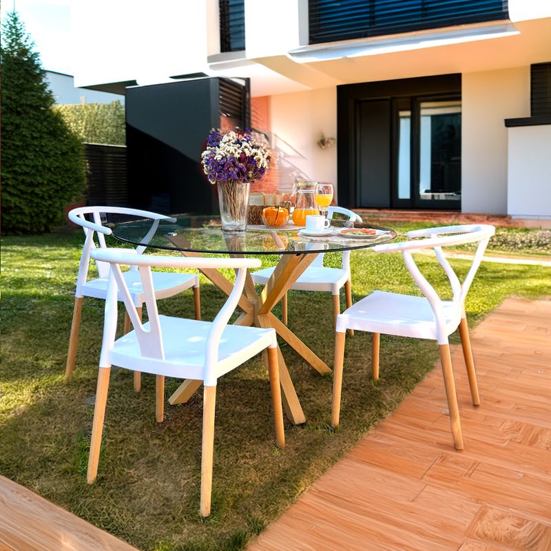 PANDALINO - Comedor Mesa Equiz 100cm + 4 Sillas Wishbone Blanca