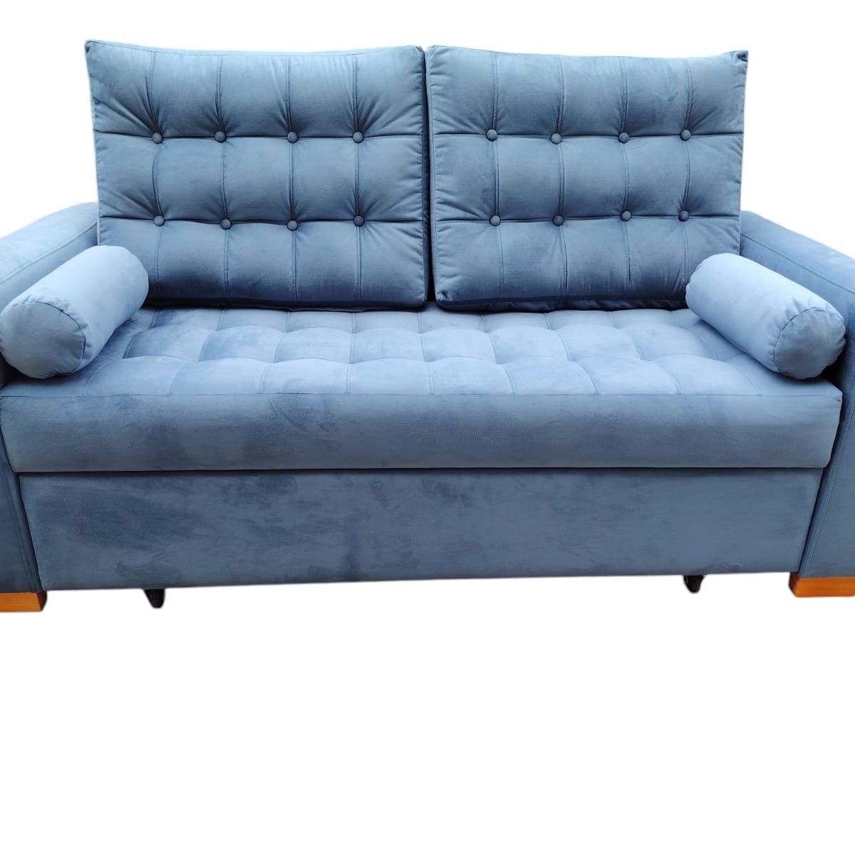 DKORA - SOFA CAMA LIRIO FELPA AZUL  3 CUERPOS
