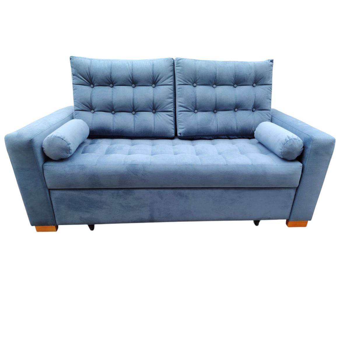 DKORA - SOFA CAMA LIRIO FELPA AZUL  3 CUERPOS