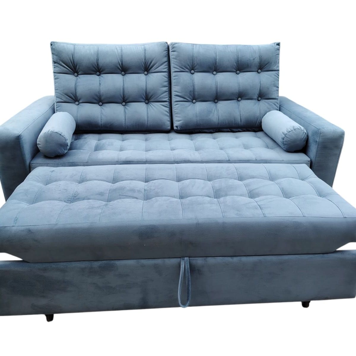 DKORA - SOFA CAMA LIRIO FELPA AZUL  3 CUERPOS