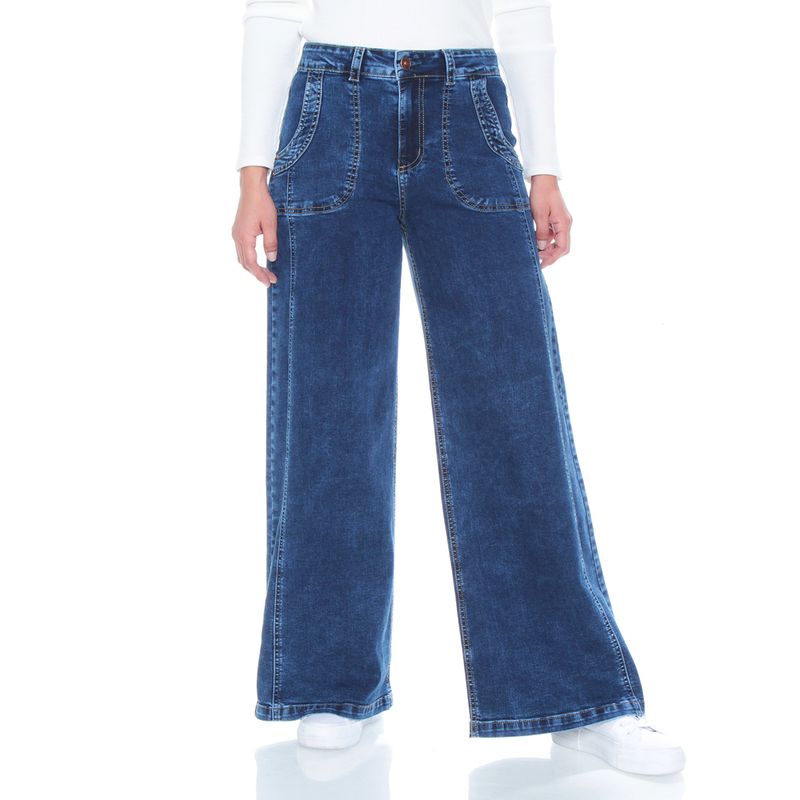 WADOS - JEANS CARGO WIDE LEG TIRO ALTO PRETINA BASICA 1 BOTON COSTADILLO