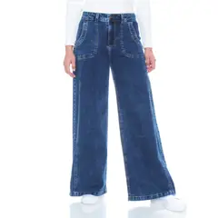 WADOS - JEANS CARGO WIDE LEG TIRO ALTO PRETINA BASICA 1 BOTON COSTADILLO