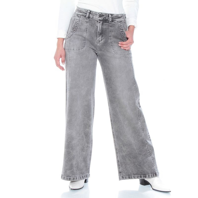 WADOS - JEANS CARGO WIDE LEG TIRO ALTO PRETINA BASICA 1 BOTON COSTADILLO