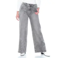 WADOS - JEANS CARGO WIDE LEG TIRO ALTO PRETINA BASICA 1 BOTON COSTADILLO