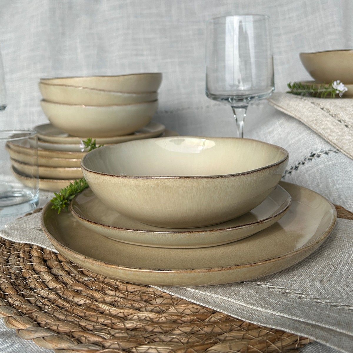 GENERICO - Set De 6 Plato Redondo Ceramica 26 Cm Linea Ekos - Beige - Tipo Gres