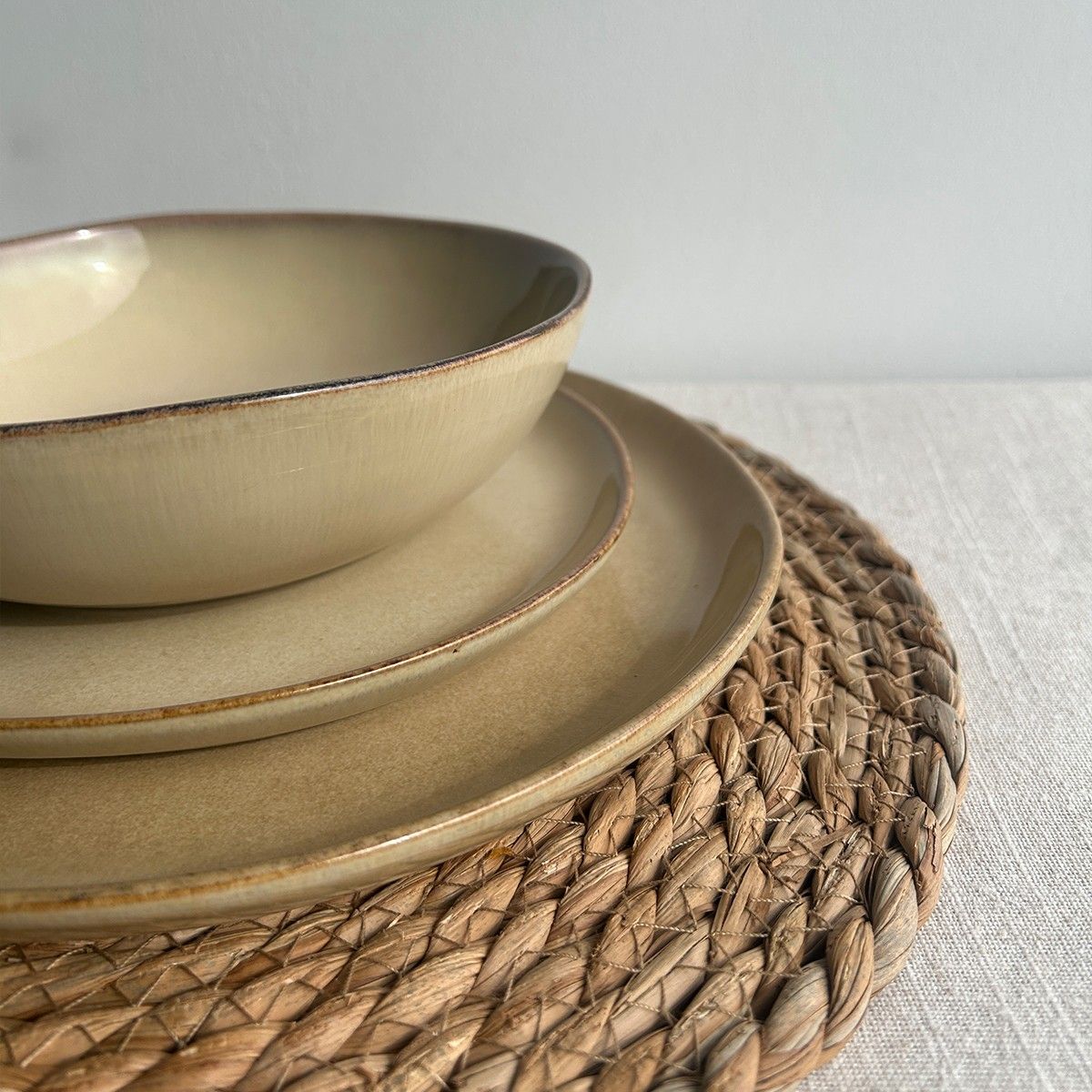 GENERICO - Set De 6 Plato Redondo Ceramica 20 Cm Linea Ekos - Beige - Tipo Gres