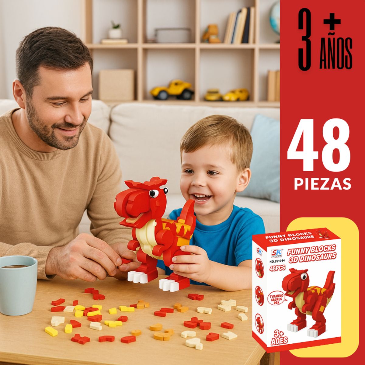 GARSIL - Dinosaurio 3d Didáctico Armable Goma Eva Puzzle T-rex