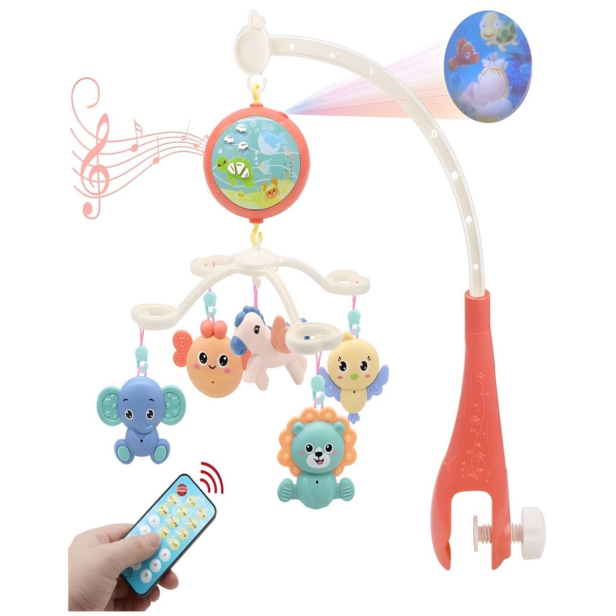 GENERICO - Móvil bebe con Imagen y Sonido y Con Control Zoológico