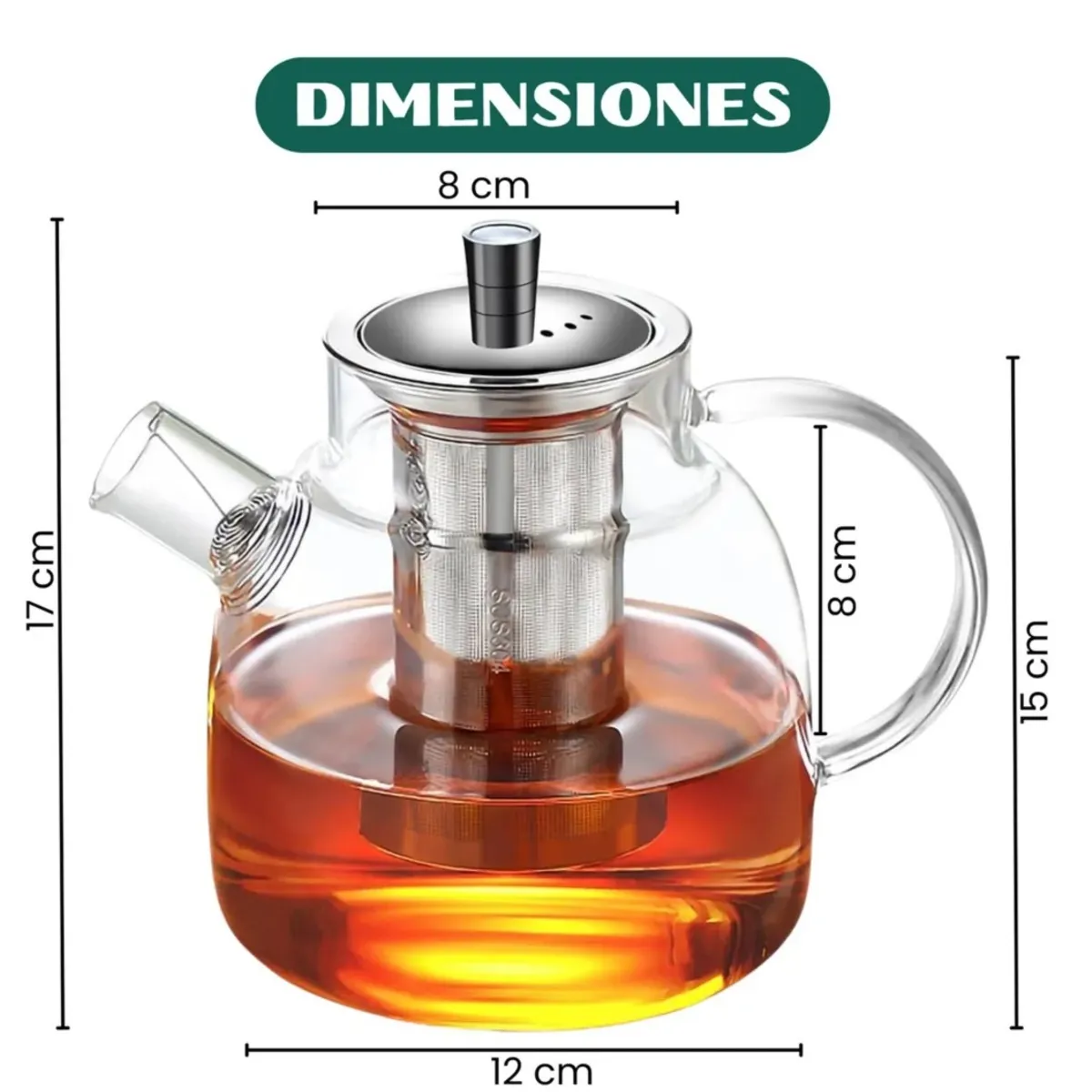 GENERICO - Tetera Vidrio Resistente Fuego Infusora 1.5 ml Té Infusiones