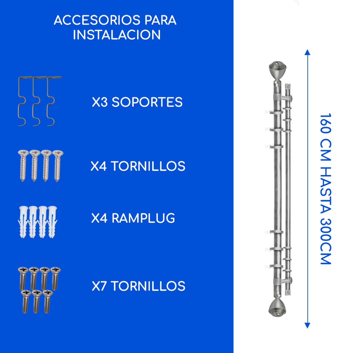 GUIZA - Barras De Cortina 19mm Extensibles Metálicas 160-300 Cm Guiza