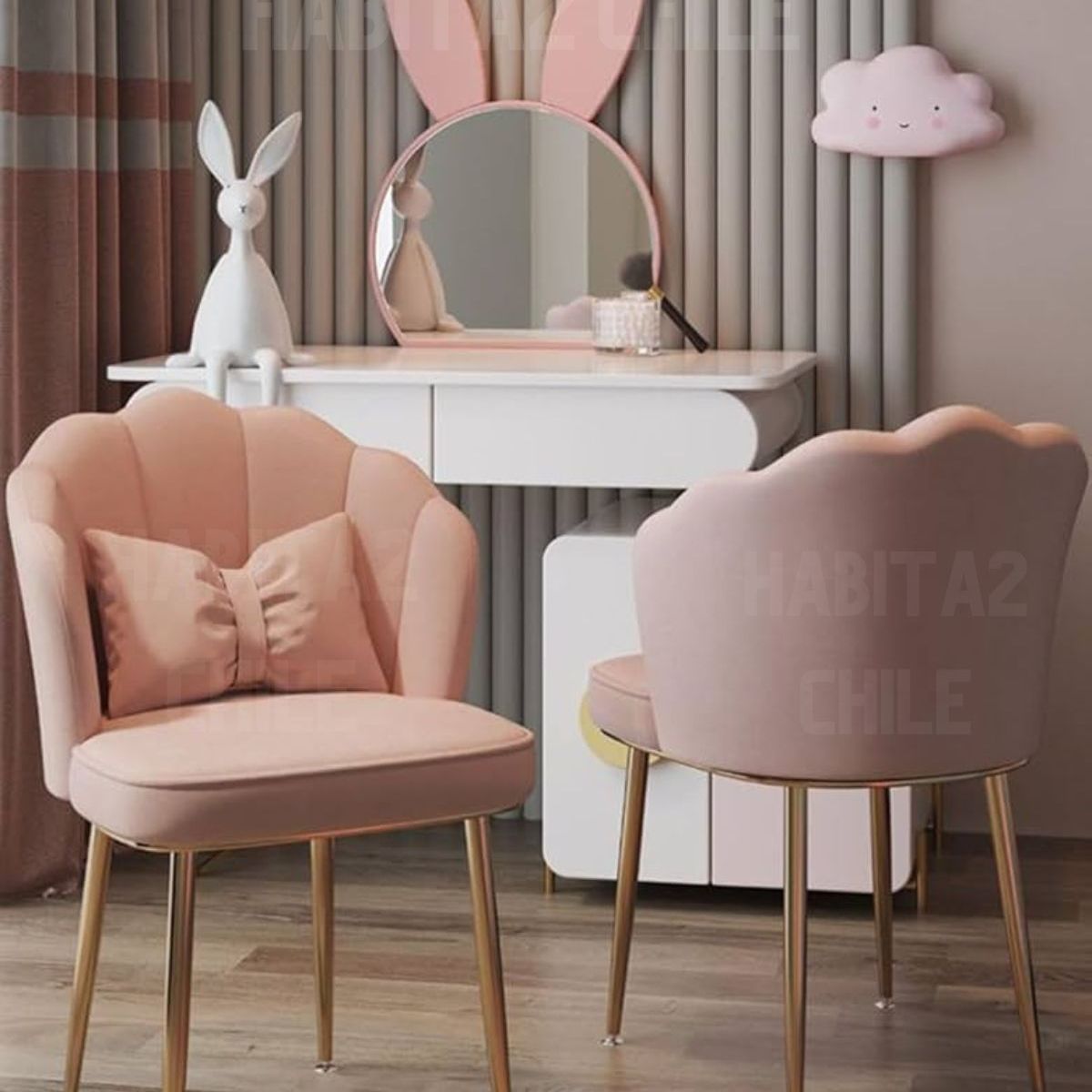 HABITA2 CHILE - Pack de 2 Silla Sitial Fancy terciopelo base Dorada - Rosado