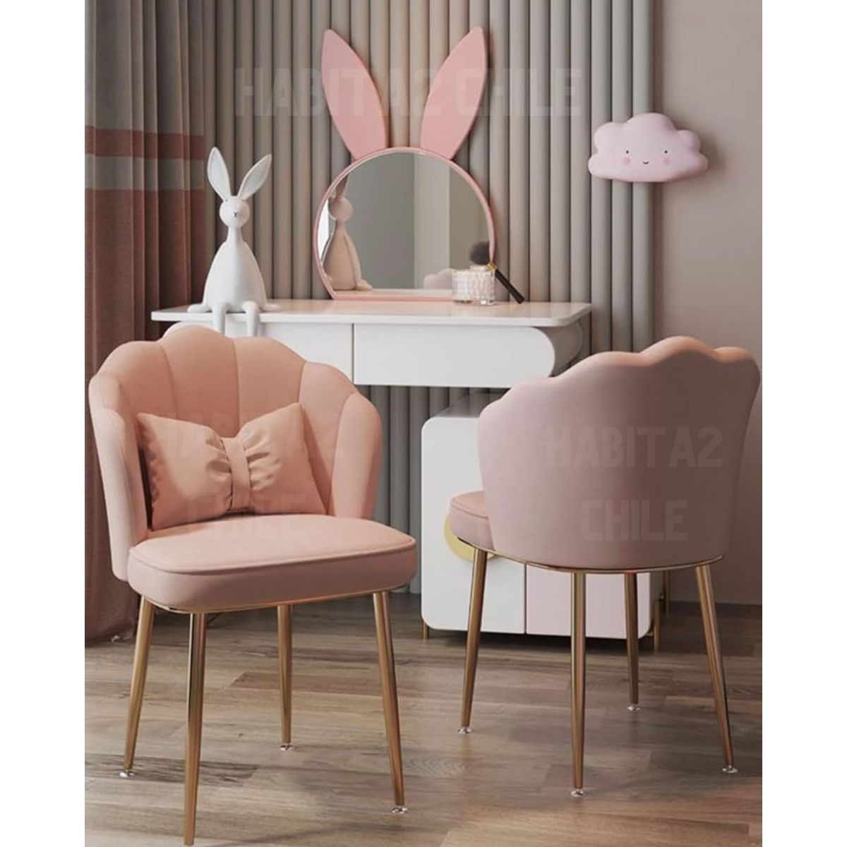 HABITA2 CHILE - Pack de 2 Silla Sitial Fancy terciopelo base Dorada - Rosado