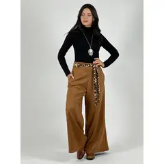 ENIGMATICA BOUTIQUE - Pantalón Gamuza con Cinturon Print Negro