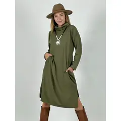 ENIGMATICA BOUTIQUE - Vestido Cuello Alto con Abertura Lateral Beige