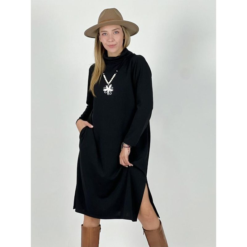 ENIGMATICA BOUTIQUE - Vestido Cuello Alto con Abertura Lateral Beige