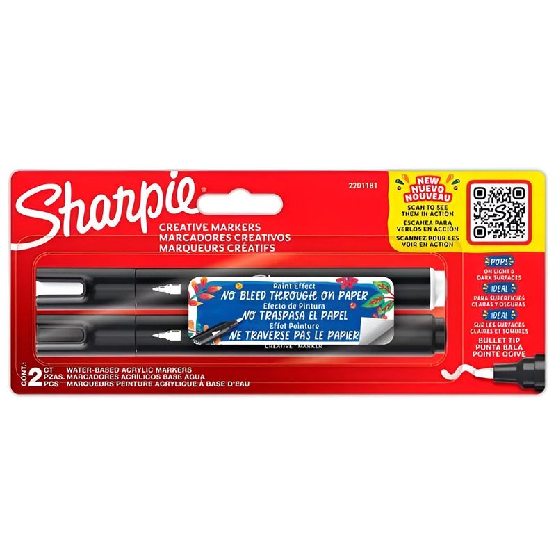 SHARPIE - Marcador Sharpie Acrílico Punta Bala 2u (Blanco y Negro)
