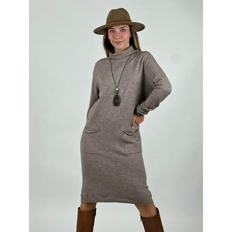 ENIGMATICA BOUTIQUE - Vestido Lana con Bolsillos Cuello Alto Burdeo