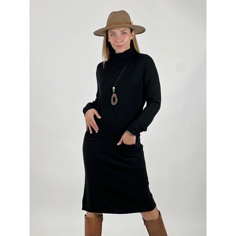 ENIGMATICA BOUTIQUE - Vestido Lana con Bolsillos Cuello Alto Burdeo