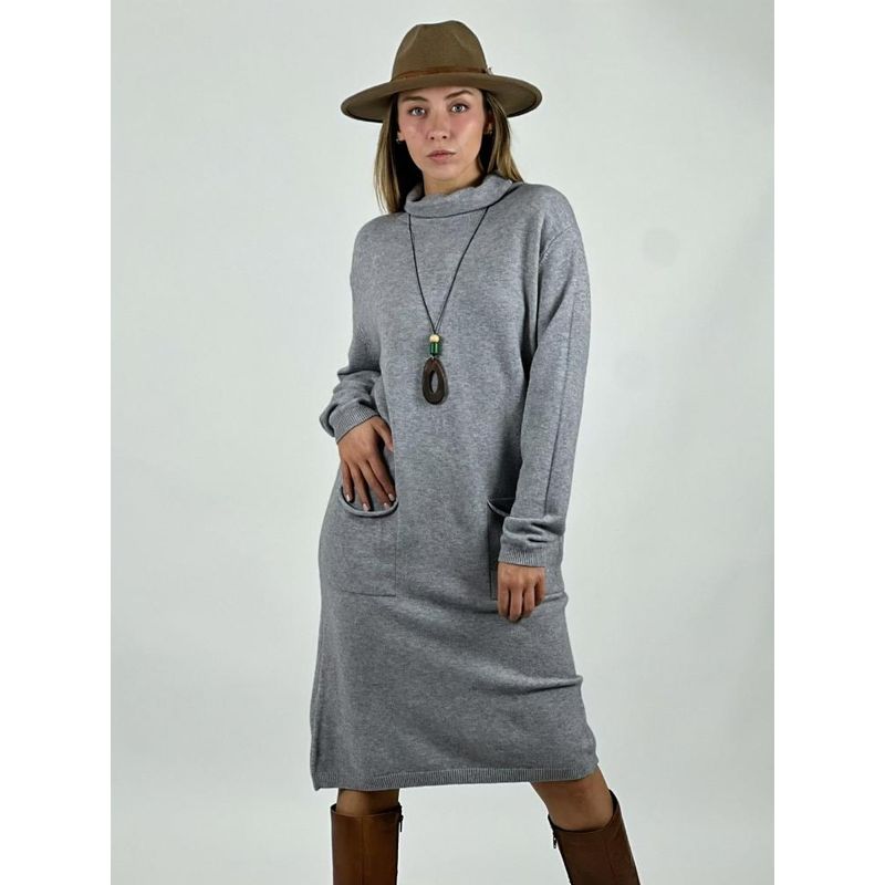 ENIGMATICA BOUTIQUE - Vestido Lana con Bolsillos Cuello Alto Burdeo