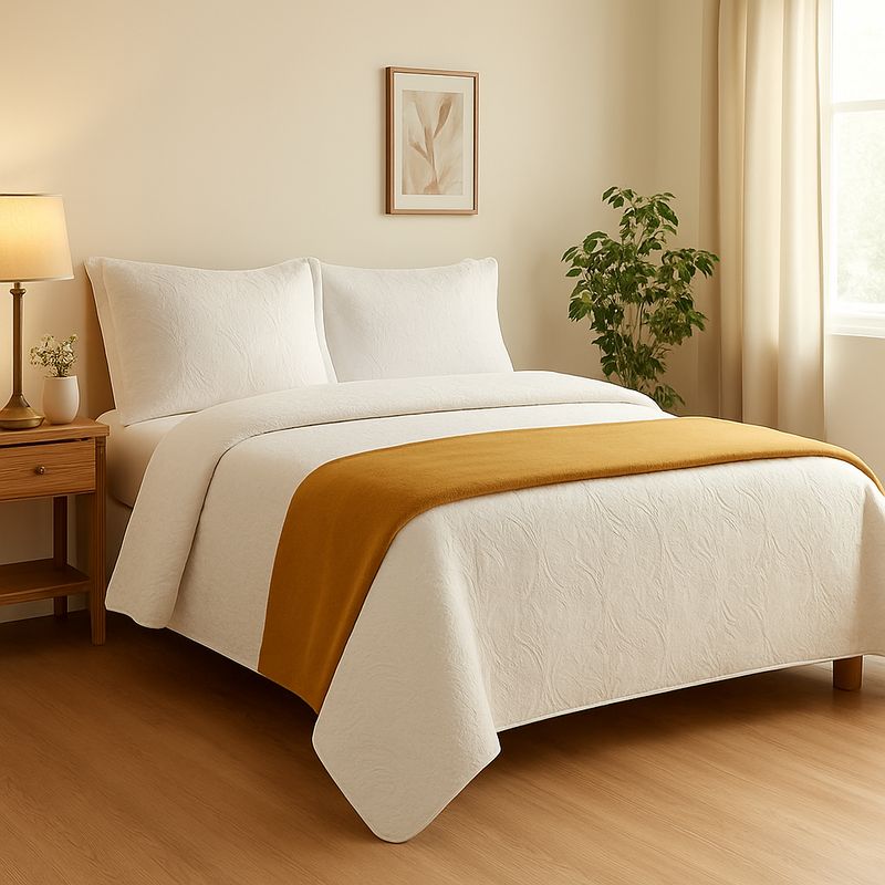ANNGEBUT - Pack Quilt + Piecera Mostaza Estilo Hotel  AnnGebut Textiles