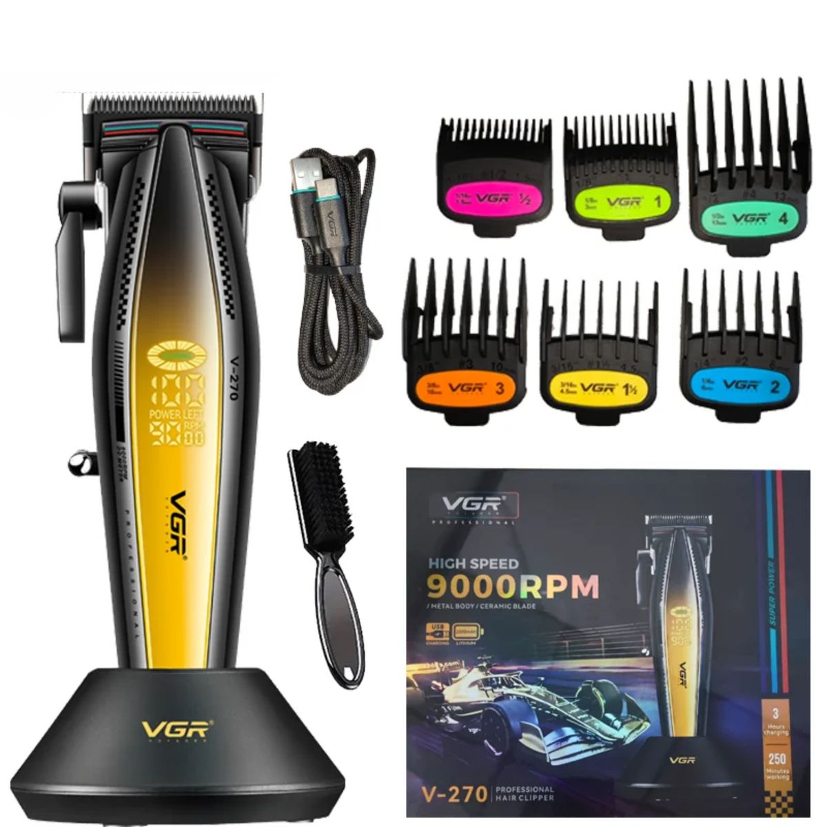 VGR VOYAGER - Máquina VGR Profesional Corta Pelo Dorado V-270 9000 RPM