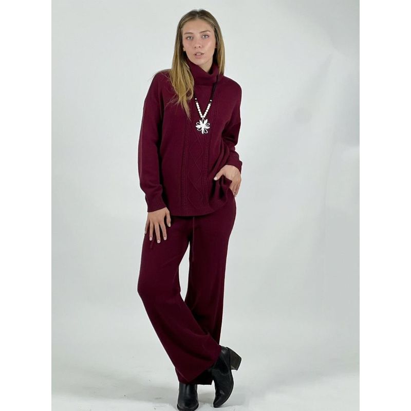ENIGMATICA BOUTIQUE - Conjunto Lana Cuello Alto Trenzado Delantero Burdeo