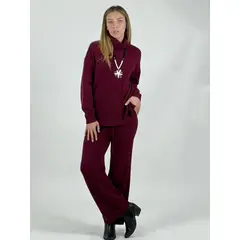 ENIGMATICA BOUTIQUE - Conjunto Lana Cuello Alto Trenzado Delantero Burdeo