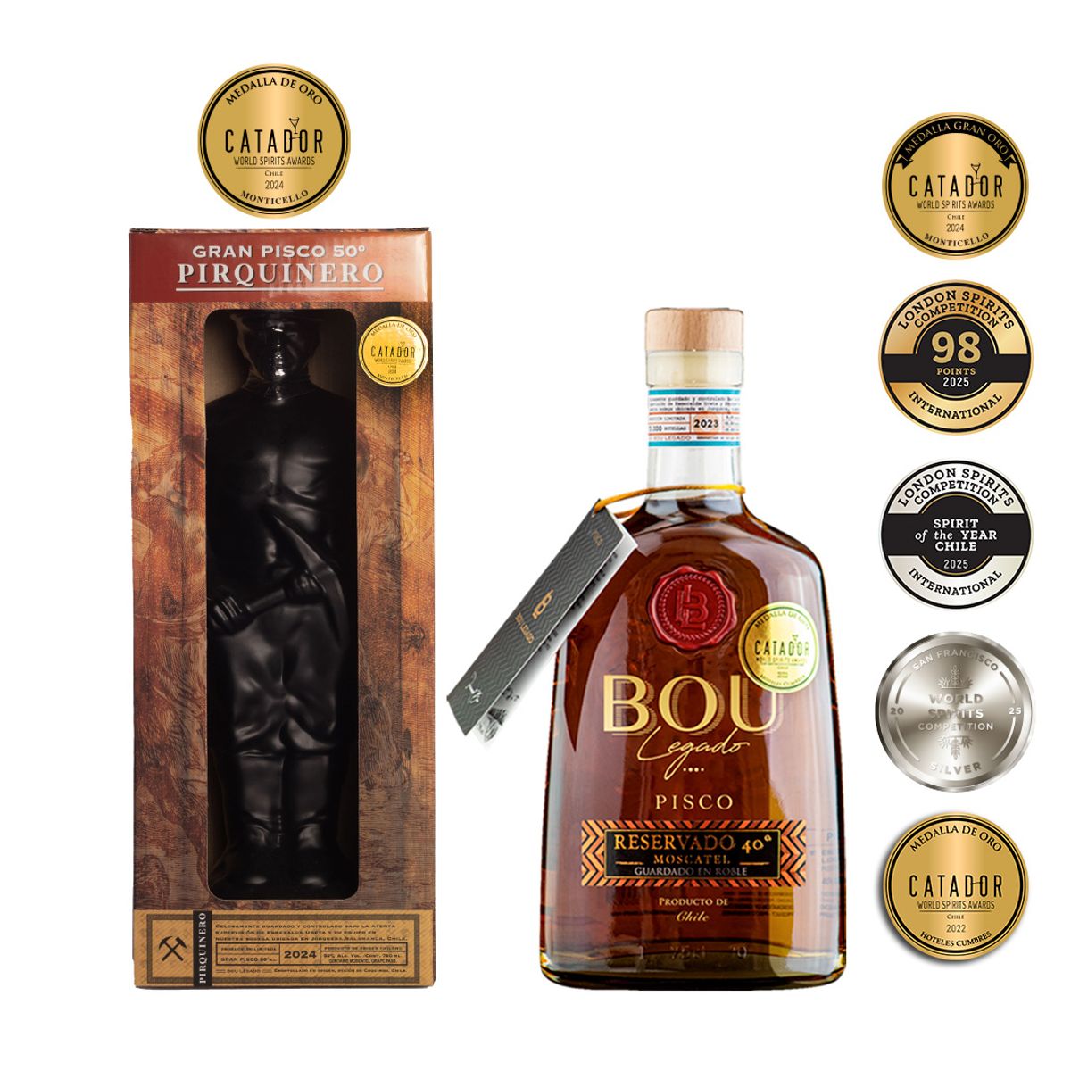 BOU - Pack Gran Pisco Pirquinero 50º + Pisco Bou Roble 40º