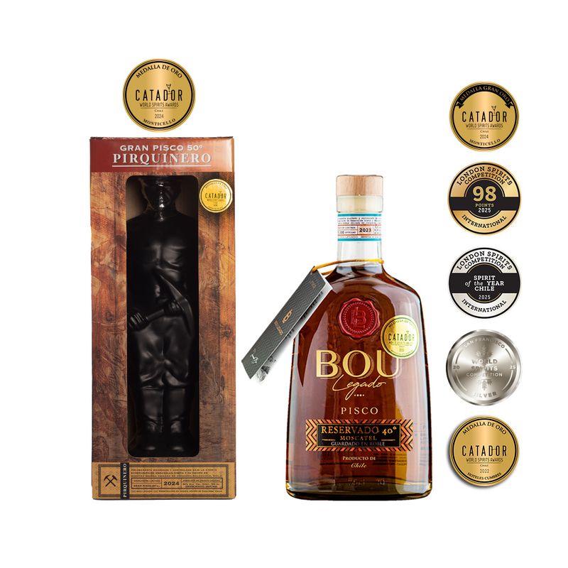 BOU - Pack Gran Pisco Pirquinero 50º + Pisco Bou Roble 40º