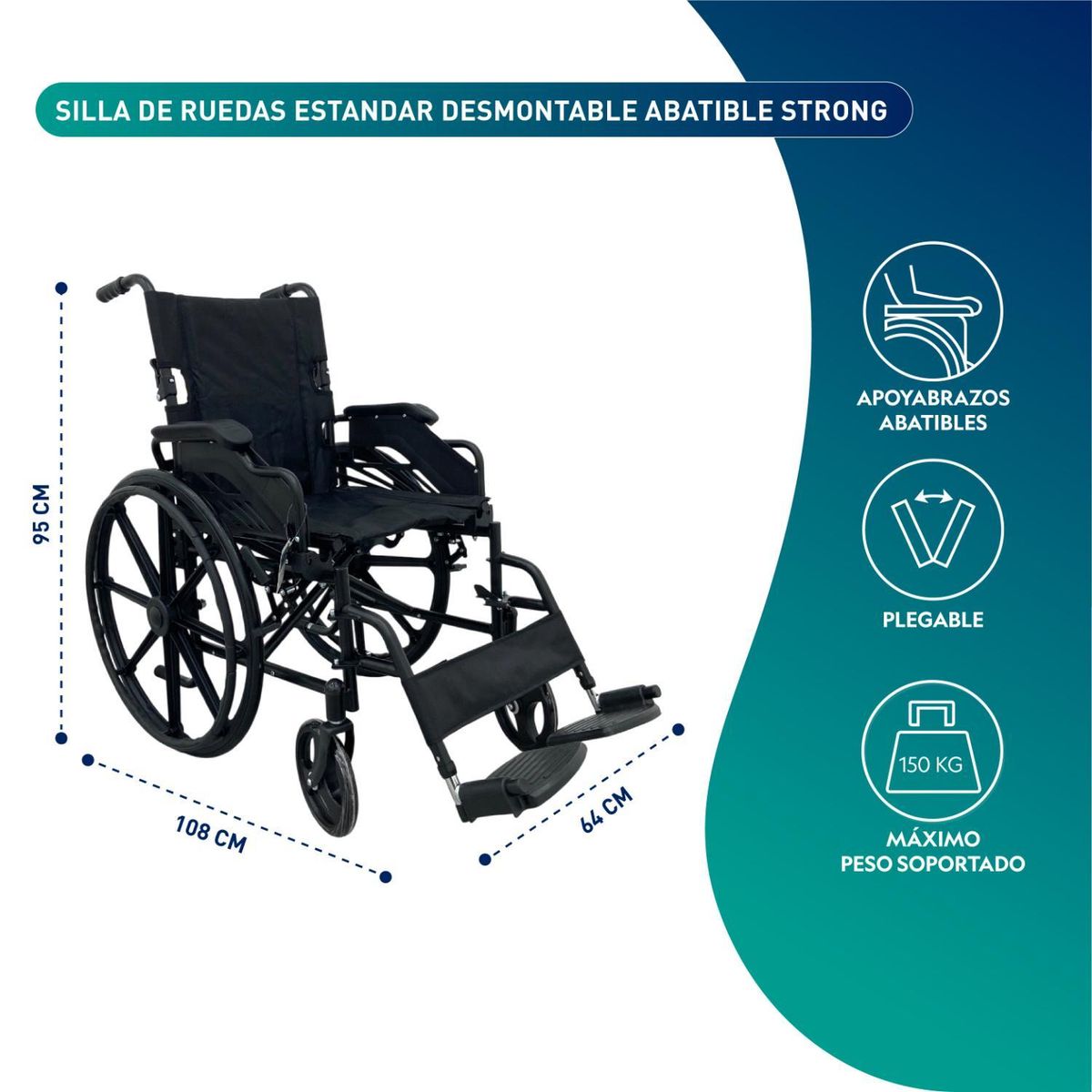 GLOMED - Silla De Ruedas Estandar Desmontable Abatible Strong