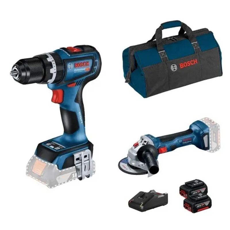BOSCH - Kit Taladro Percutor gsb + Esmeril gws + Bolso + 2 Bat + Cargador