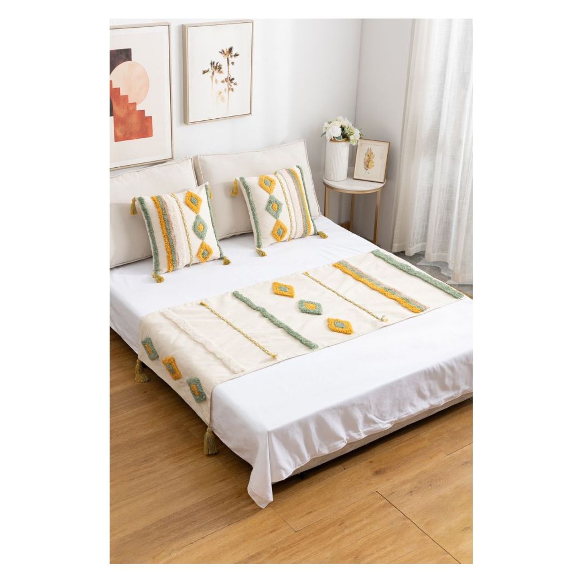 GENERICO - Juego de Piecera Bordada Bohó 2 Plazas 70 x 210 cm - Milán