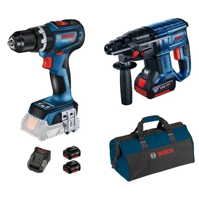 BOSCH - Kit Bosch Taladro + Martillo Perforador + Bolso + 2 Bat 4ah + 1 Carg