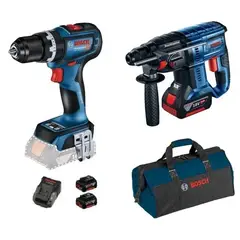 BOSCH - Kit Taladro + Martillo Perforador + Bolso + 2 Bat 4ah + 1 Carg