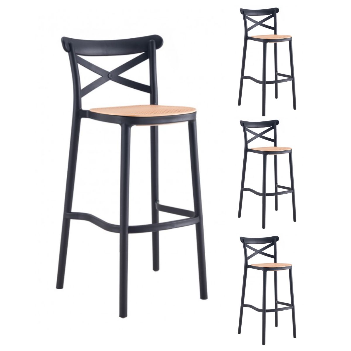 HABITA2 CHILE - Pack 4 Taburete piso de Bar Sena 65 cm Polipropileno - Negro