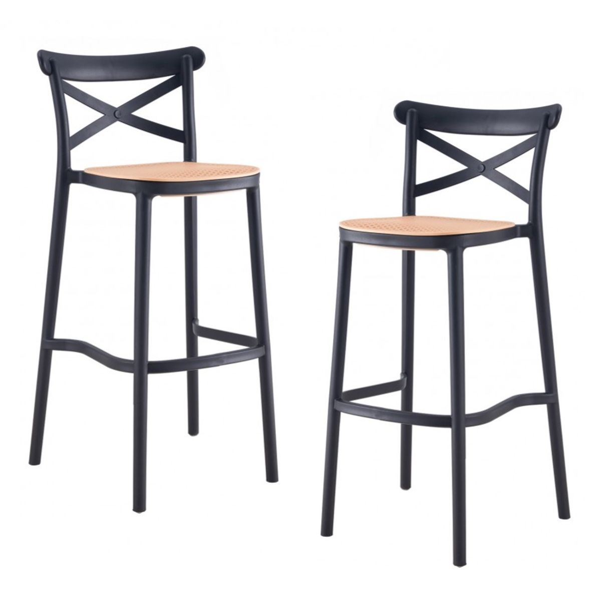 HABITA2 CHILE - Pack 2 Taburete piso de Bar Sena 65 cm Polipropileno - Negro