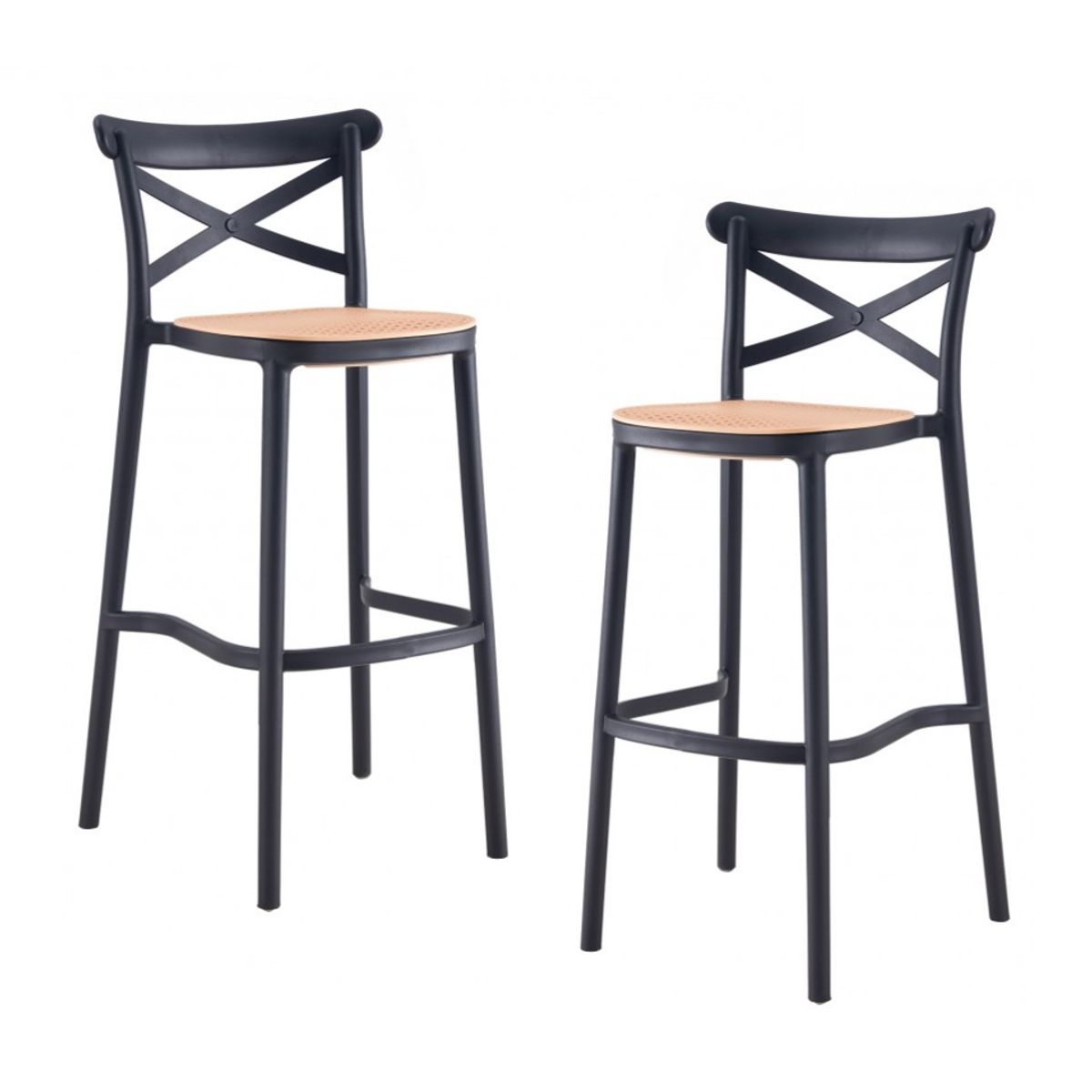 HABITA2 CHILE - Pack 2 Taburete piso de Bar Sena 65 cm Polipropileno - Negro