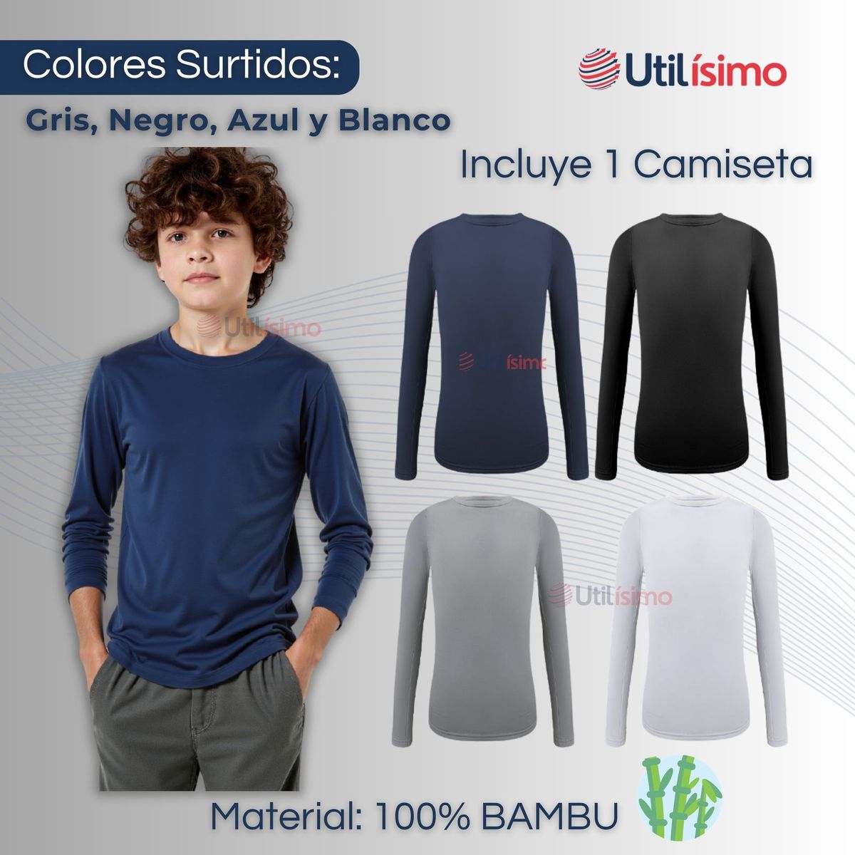 UTILISIMO - Camiseta Cuello Redondo Bambu Juvenil  Colores Surtidos