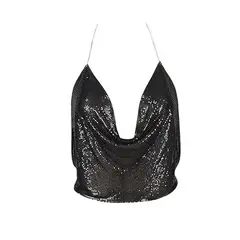 GARSIL - Sensual Crop Top Metalizado Tirantes De Cadenas Peto Para Mujer