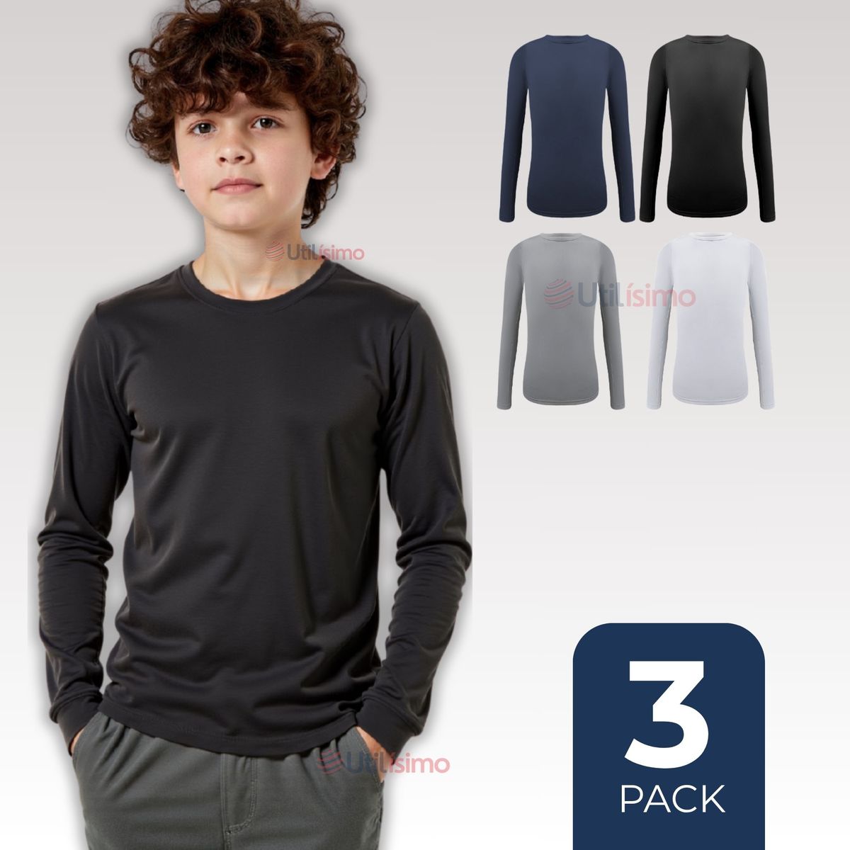 UTILISIMO - Pack 3 Camiseta Cuello Redondo Bambú Juvenil  Colores Surtidos