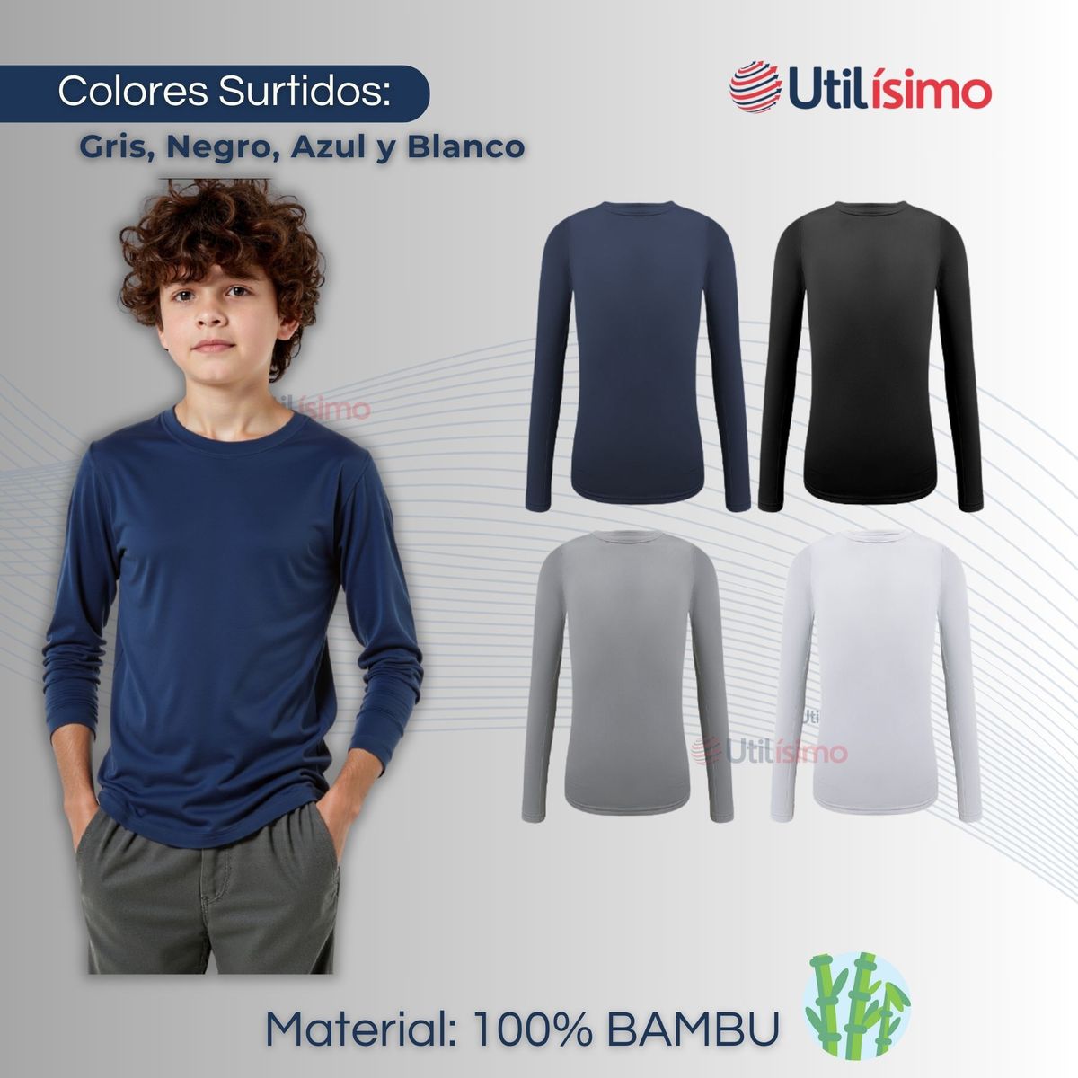 UTILISIMO - Pack 3 Camiseta Cuello Redondo Bambú Juvenil  Colores Surtidos