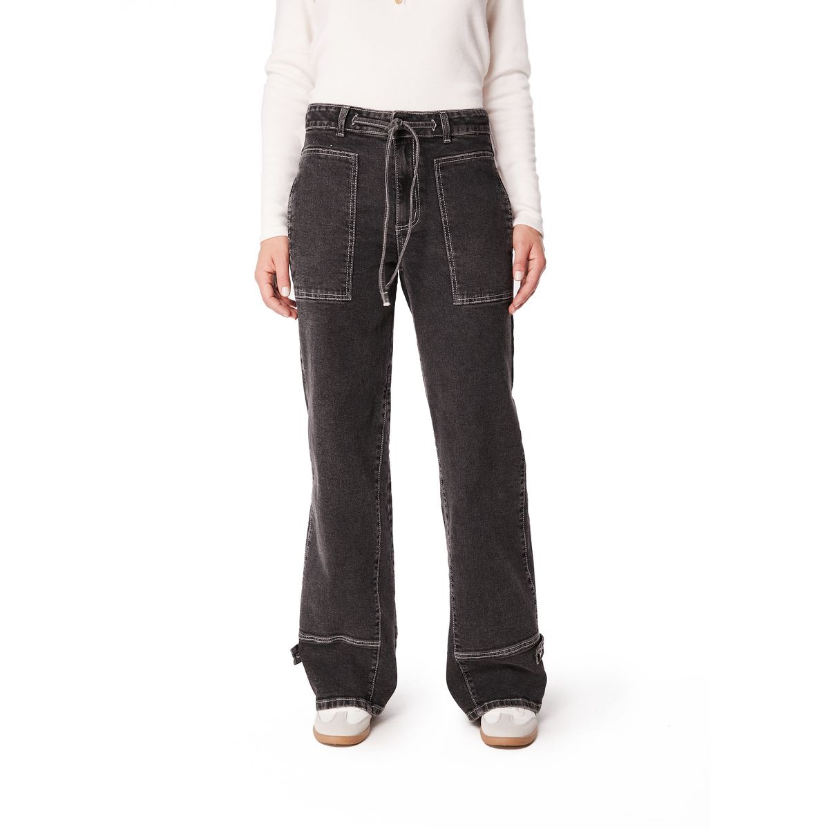 EFESIS - JEANS ROZZI WIDE CORTES Y TRABAS - Negro