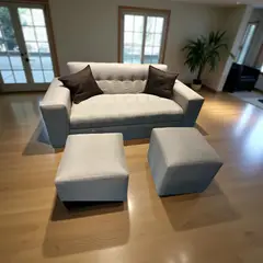 MUEBLES NEW - SOFA DOS CUERPOS MAS DOS PUFF BEIGE LINO
