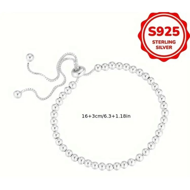 GENERICO - Pulsera de Plata S925 para Mujer Diseño Redondo con Cuentas Plateadas