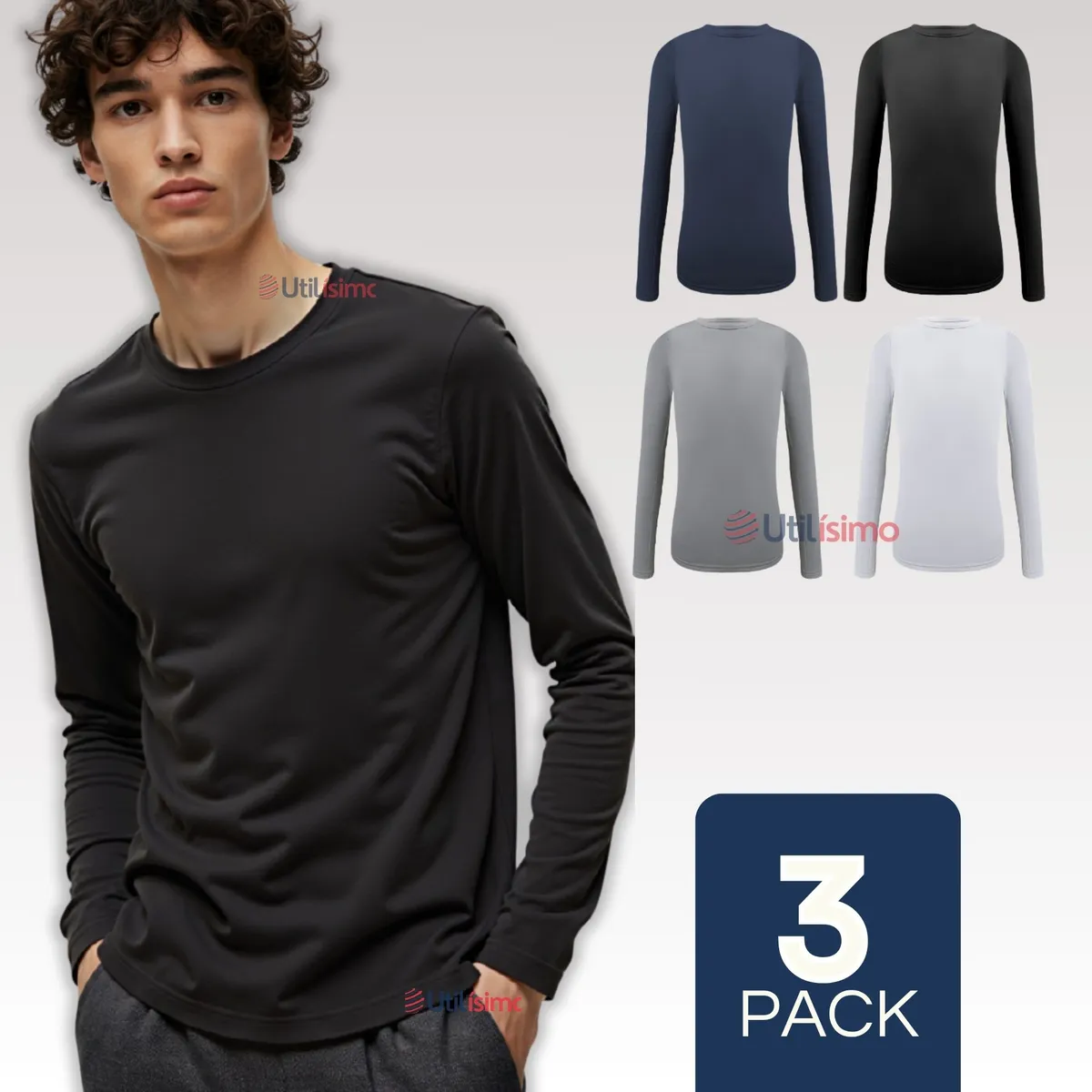 UTILISIMO - Camiseta Cuello Redondo Bambu Juvenil  Colores Surtidos pack 3