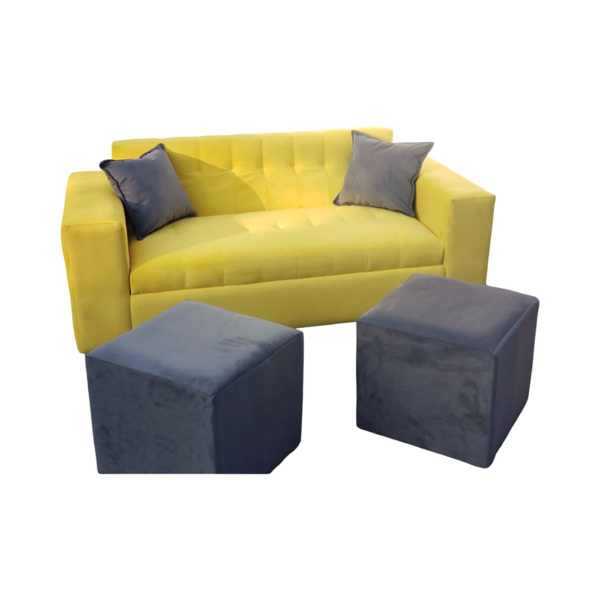 MUEBLES NEW - SOFA DOS CUERPOS MAS DOS PUFF AMARILLO FELPA